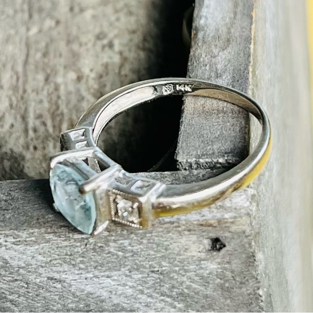 Stunning aquamarine and diamond ring set in white gold - Picture 5 of 6